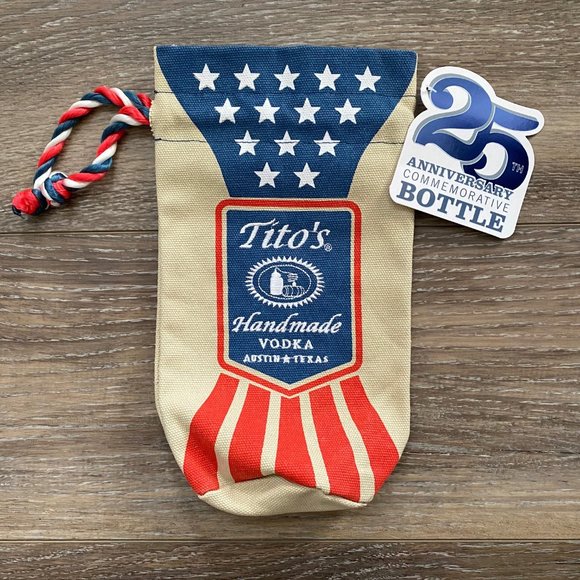 5 Titos Vodka 25th Anniversary Embroidered Canvas Drawstring Bag American Flag